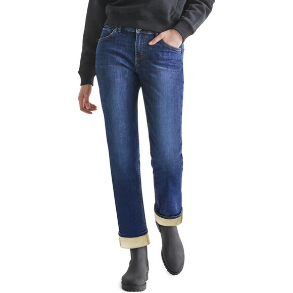 Women Fleece Lined Jeans High-Waisted Straight Leg Winter Denim Pants - Picture 6 of 7